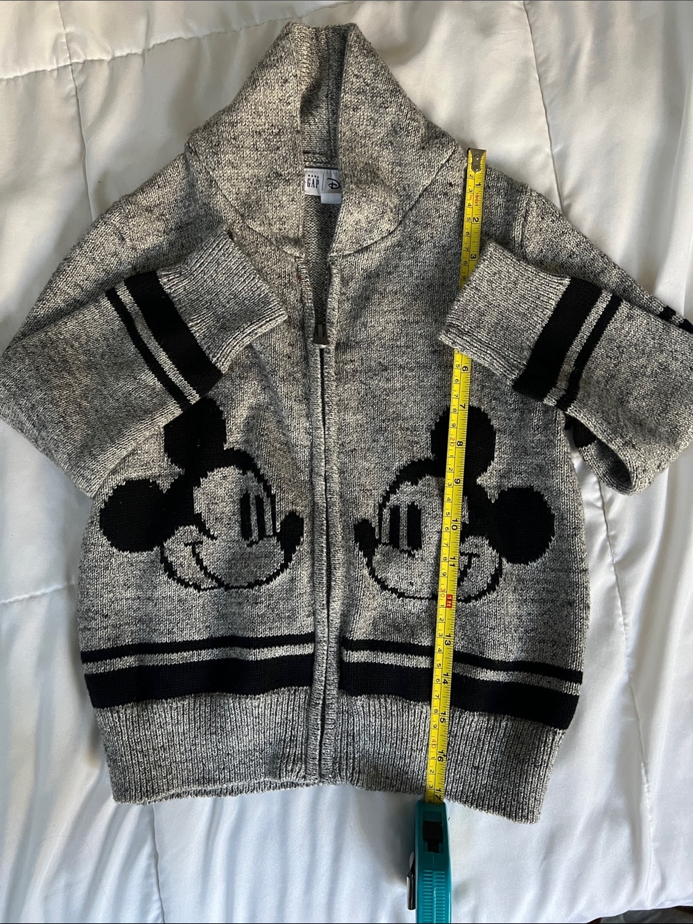 GAP Baby 5T Disney Gray Knit Zip-Up Sweater with Black Mickey Icons